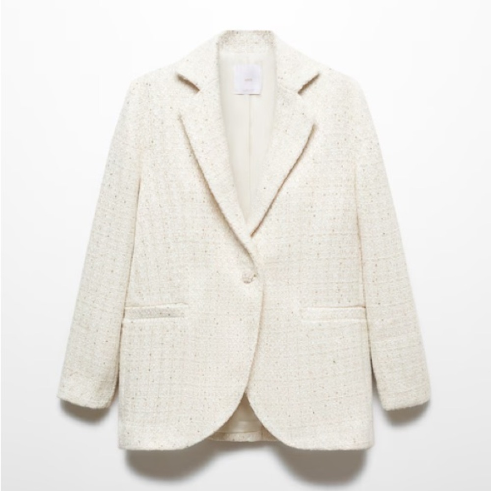 Mango Tweed Jacket with Jewel Button Womens S
